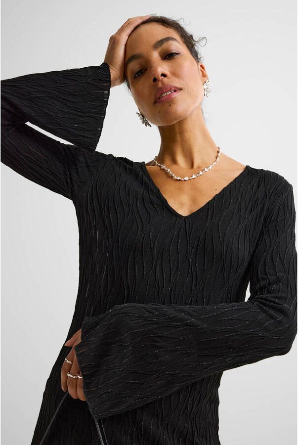 Ruby maxi jurk met textuur zwart - Foto 2
