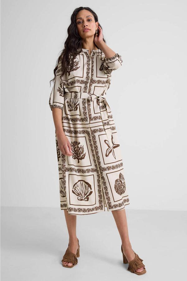 Ruby maxi overhemdjurk met linnen en schelpenprint