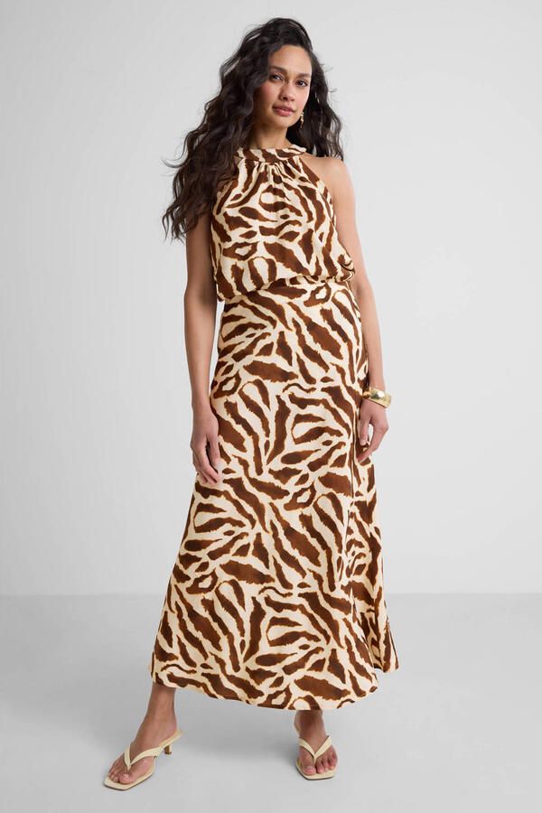Ruby maxi rok met zebraprint beige bruin