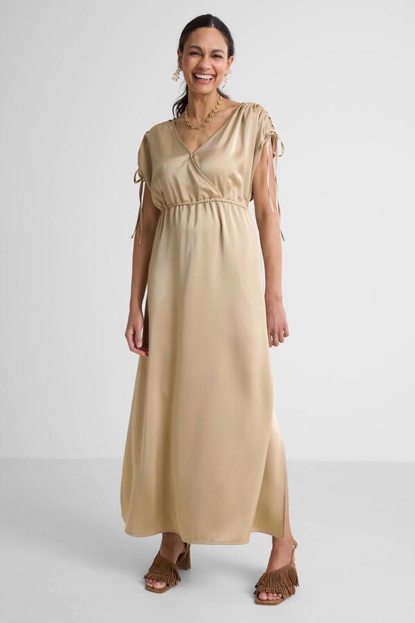 Ruby maxi satijnen jurk beige