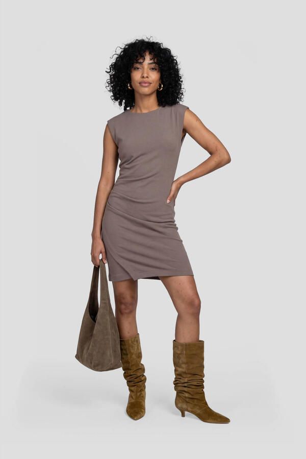 Ruby midi jurk met plooien detail grijs