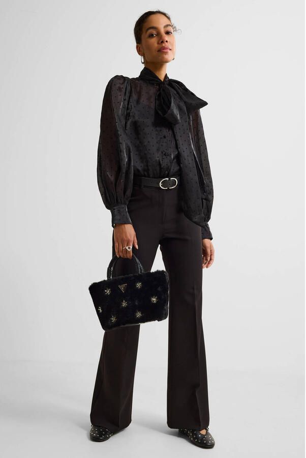 Ruby organza blouse met strikkraag zwart - Foto 3