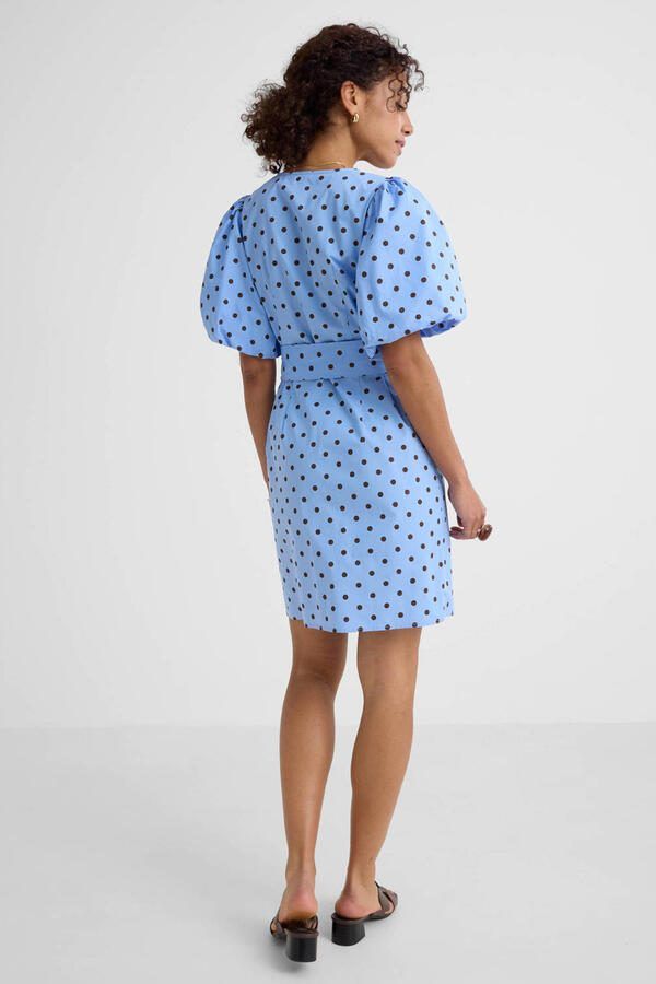Ruby overslagjurk met pofmouwen blauw bruin - Foto 2
