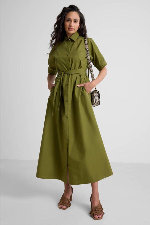 Ruby poplin maxi overhemd jurk olijfgroen