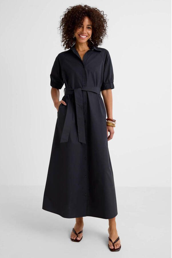 Ruby poplin maxi overhemd jurk zwart