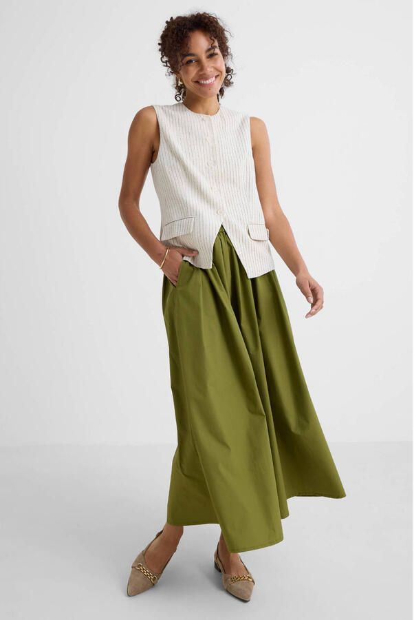 Ruby poplin maxi rok olijfgroen