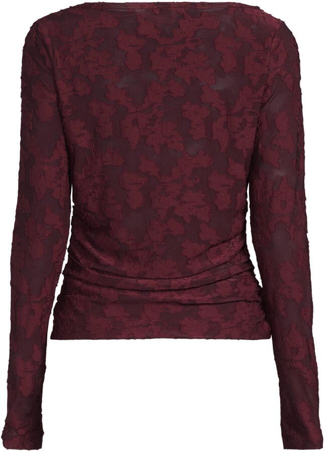 Ruby semi-transparante top met textuur bordeauxrood - Foto 2