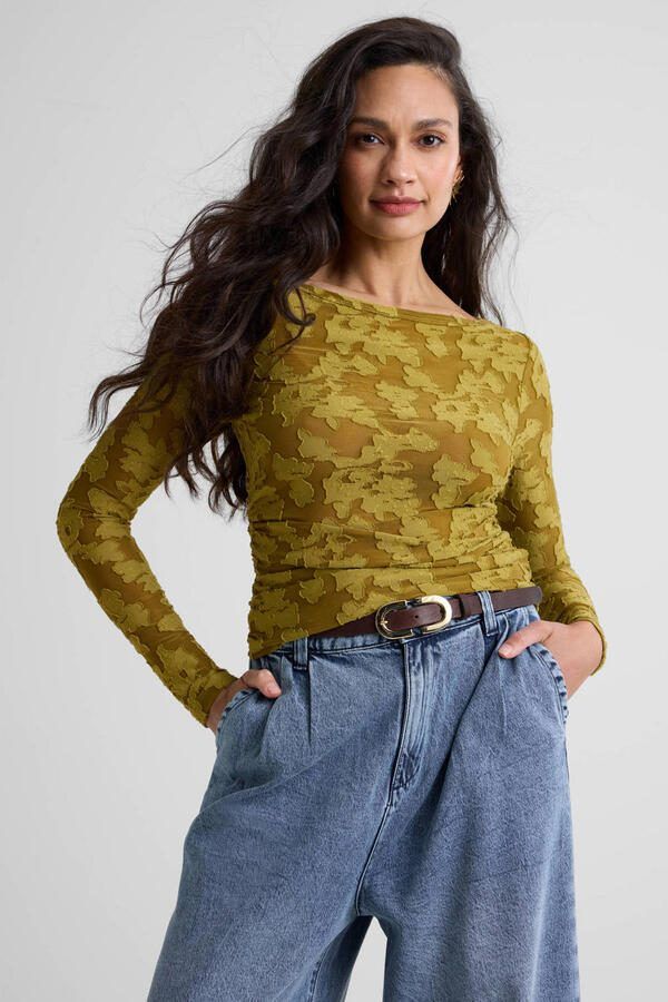 Ruby semi-transparante top met textuur kaki