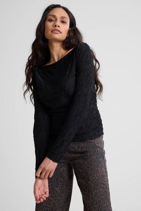 Ruby semi-transparante top met textuur zwart