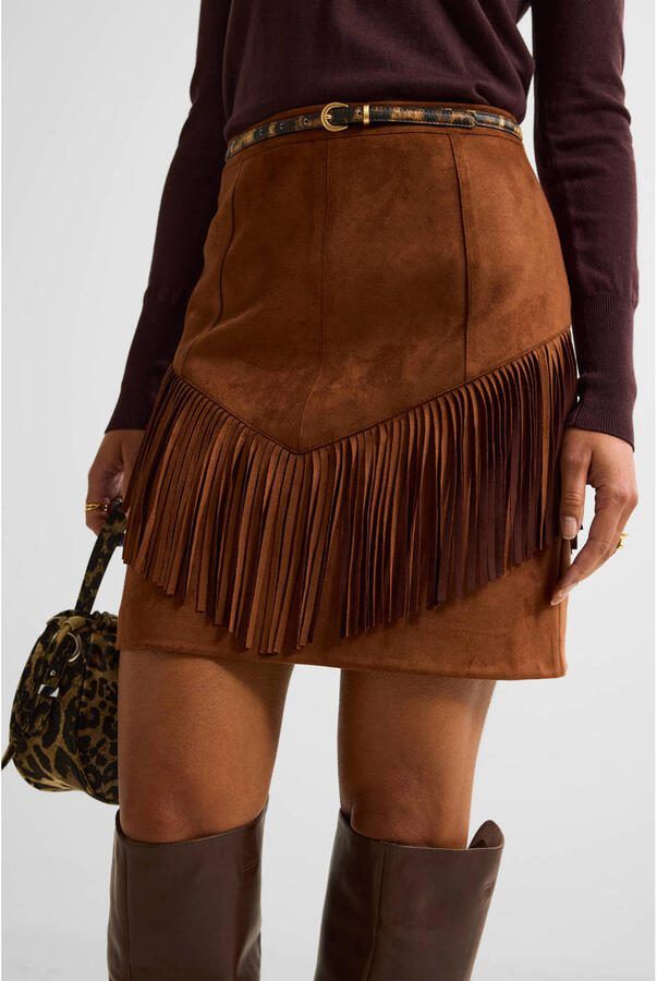 Ruby suedine rok met franjes bruin
