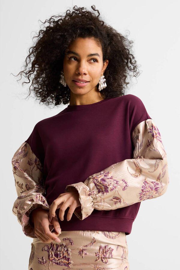 Ruby sweater met jacquard details bordeauxrood
