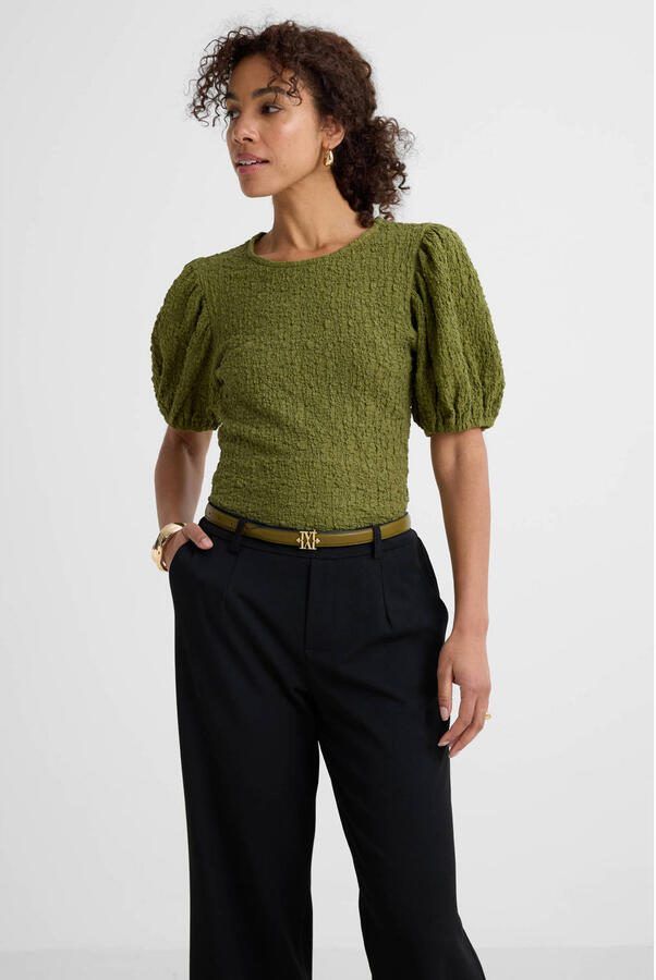 Ruby top met textuur olijfgroen