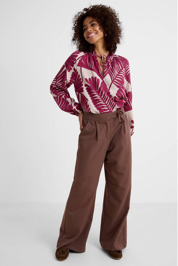Ruby wide leg broek met striksluiting bruin