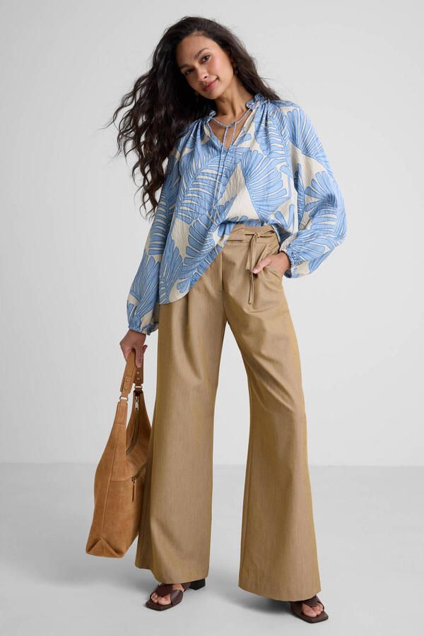 Ruby wide leg broek met striksluting beige