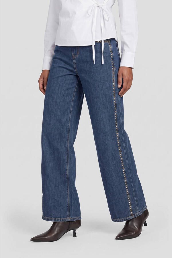 Ruby wide leg jeans met studs mid blue