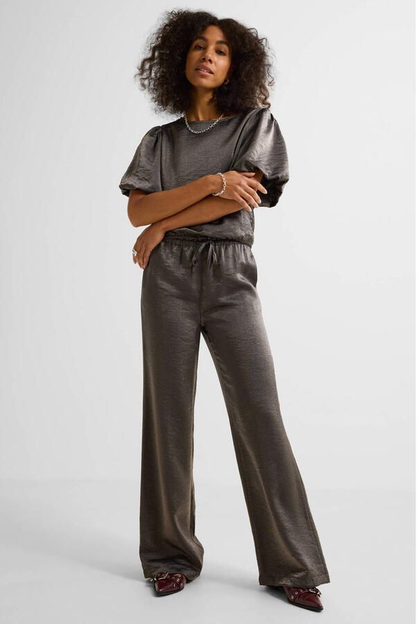 Ruby wide leg metallic broek zilver