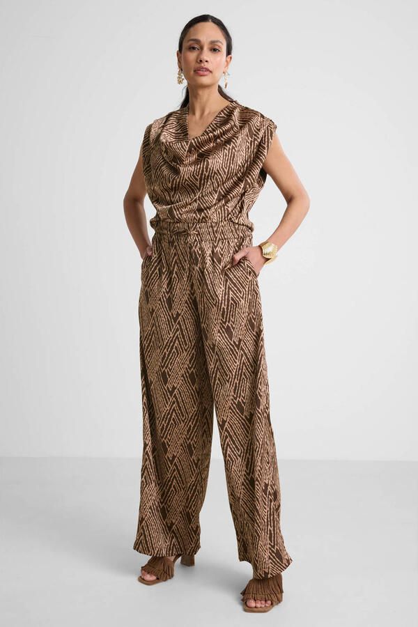 Ruby wide leg satijnen broek met all-overprint