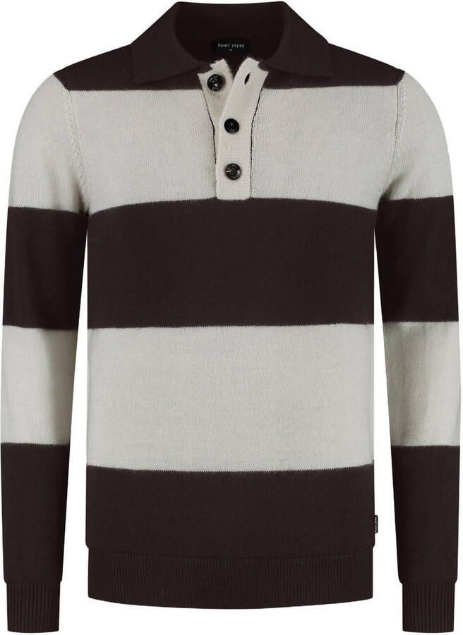 Saint Steve regular fit gebreide gestreepte trui met wol burned coffee 20006 sand