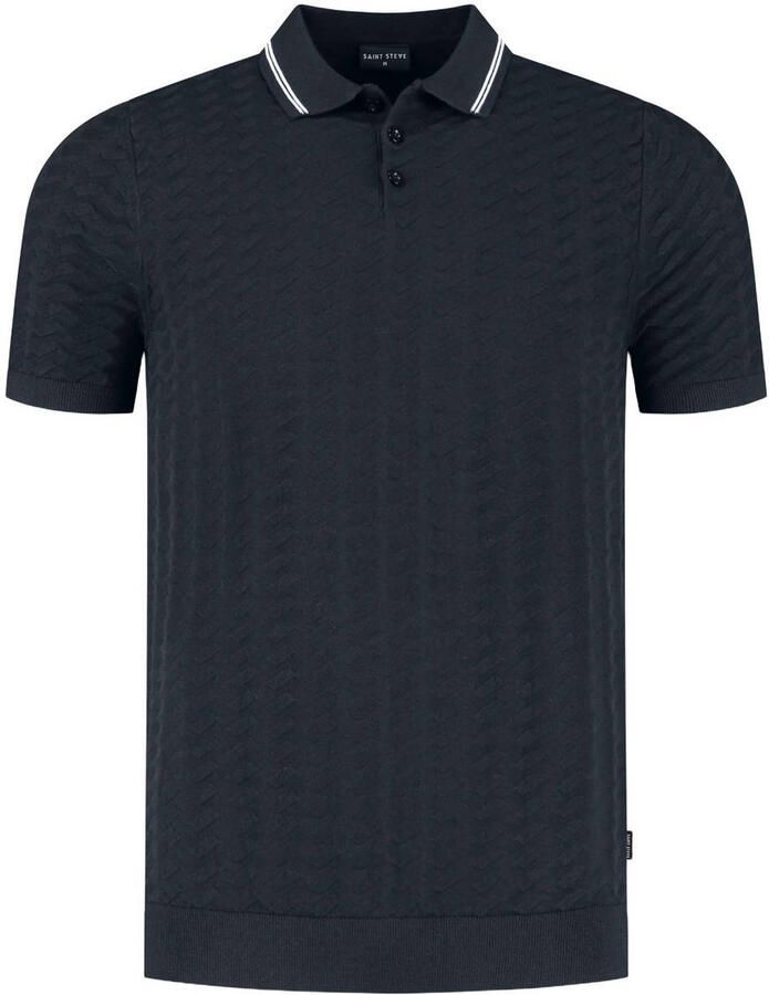 Saint Steve regular polo fijn gebreid donkerblauw