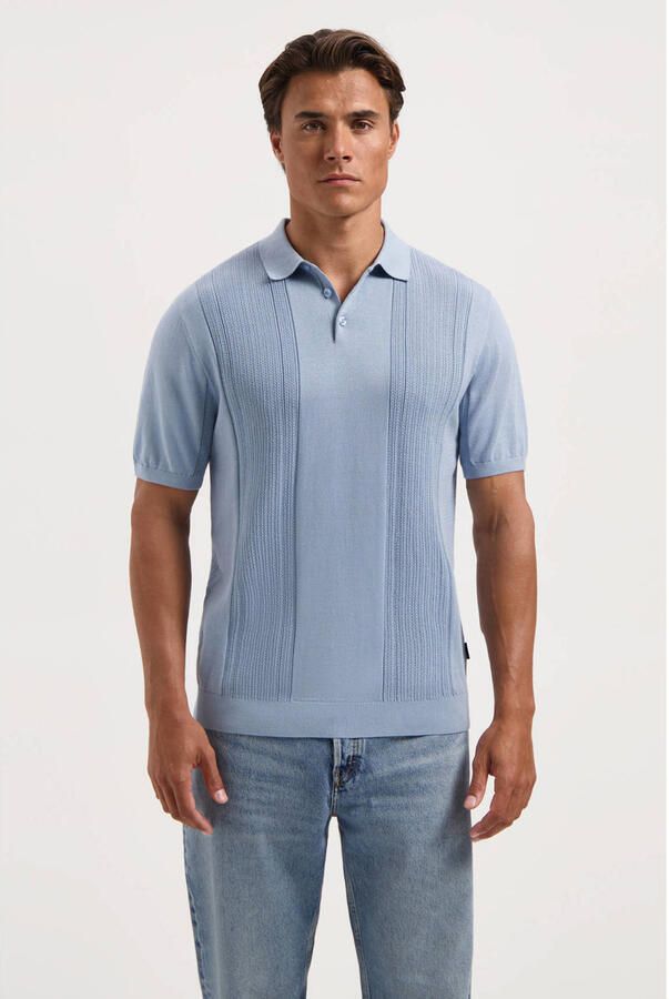 Saint Steve regular polo fijn gebreid lichtblauw