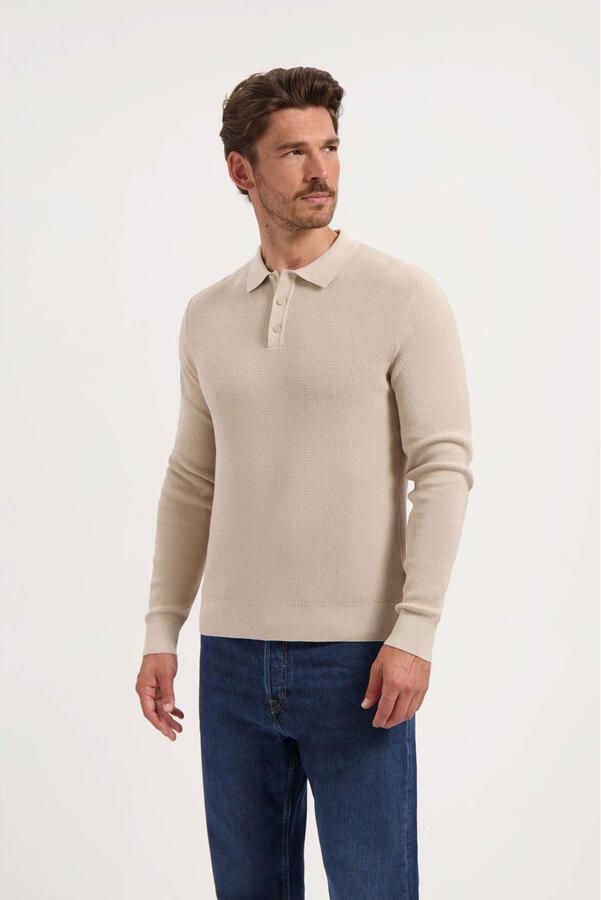 Saint Steve regular polo met ingebreid patroon GUNTHER beige - Foto 5