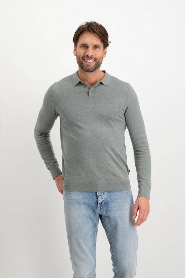 Saint Steve slim polo fijn gebreid grijsgroen