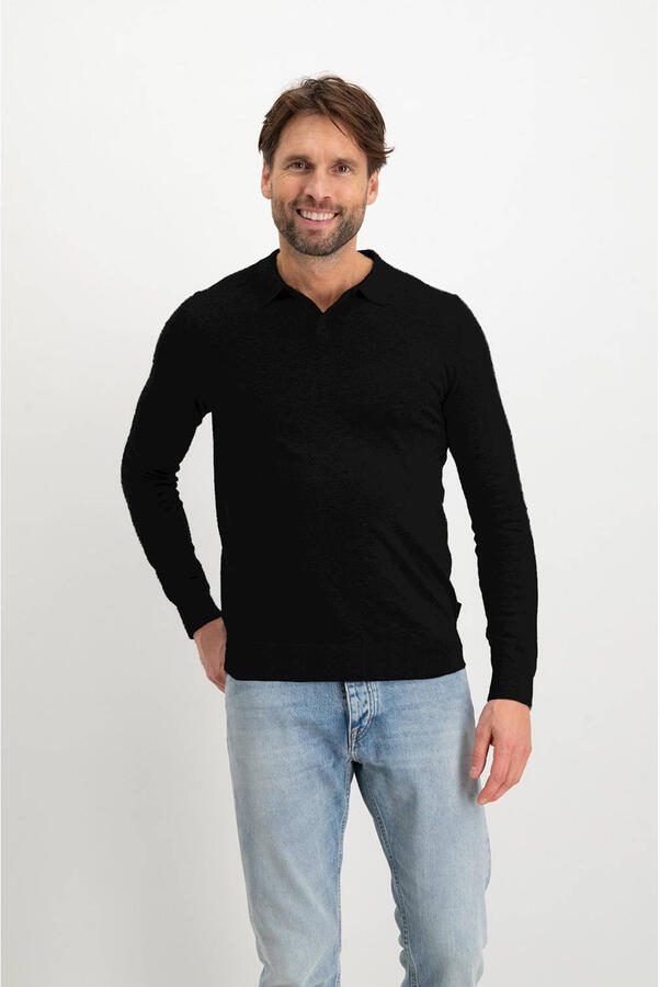 Saint Steve slim polo fijn gebreid zwart