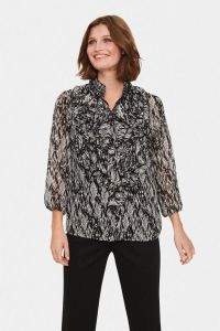 Saint Tropez blouse Lilja met all over print en ruches zwart grijs