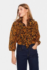 Saint Tropez blouse LiljaSZ met zebraprint en ruches bruin zwart
