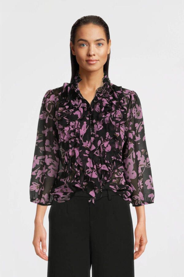 Saint Tropez gebloemde blouse Lilja zwart paars