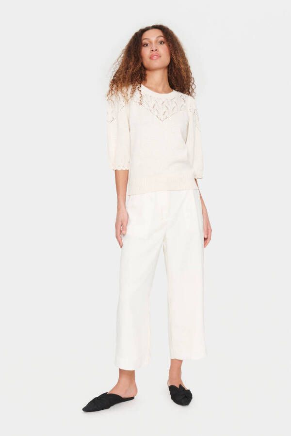 Saint Tropez Feminine Gebreide Pullover met Geborduurde Details White Dames