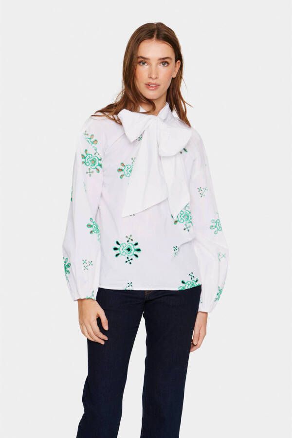 Saint Tropez geweven top Tilde met all over print en plooien wit groen