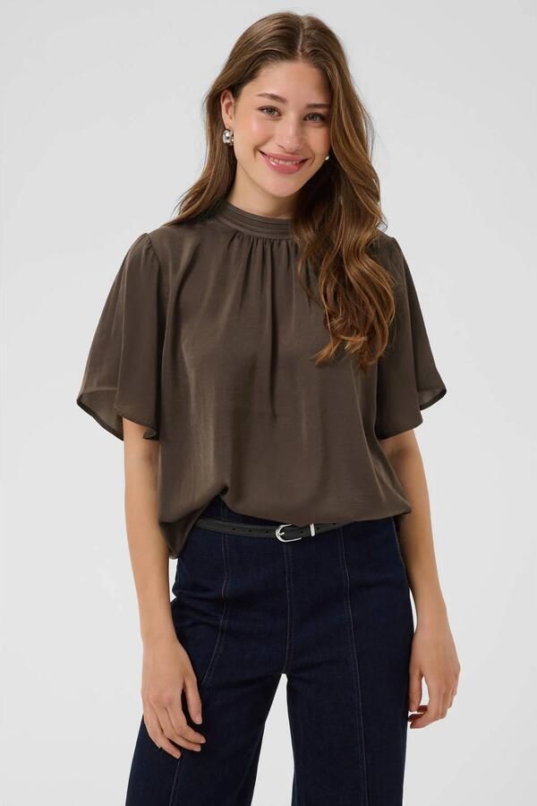 Saint Tropez blousetop met plooien donkerbruin