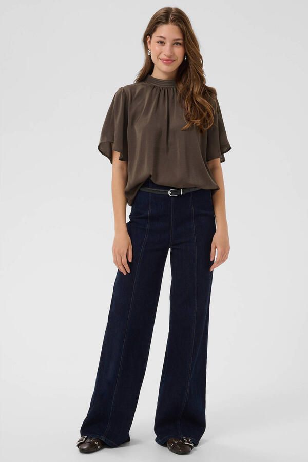 Saint Tropez blousetop met plooien donkerbruin - Foto 3