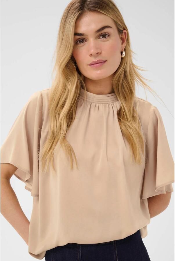 Saint Tropez blousetop met plooien zand