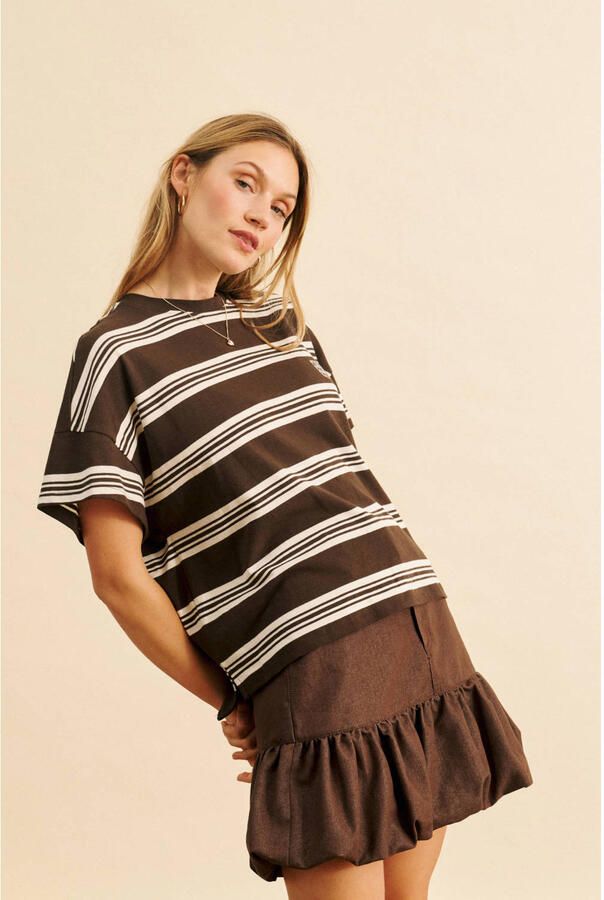 Saint Tropez boxy gestreepte top bruin ecru - Foto 3