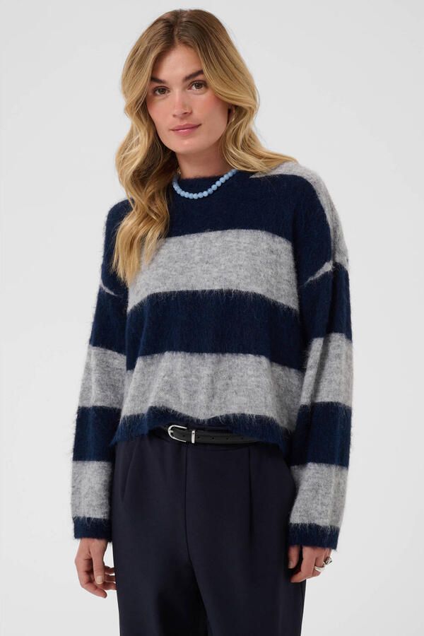 Saint Tropez gebreide gemêleerde trui met wol donkerblauw grijs