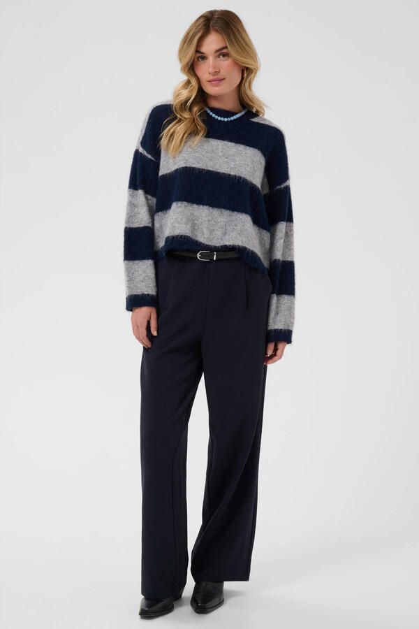 Saint Tropez gebreide gemêleerde trui met wol donkerblauw grijs - Foto 3