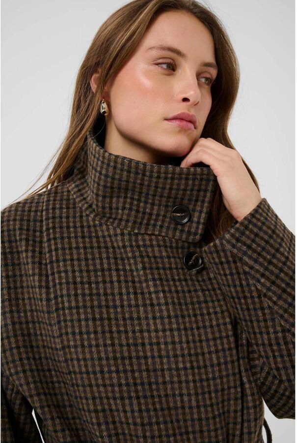 Saint Tropez geruite wintermantel met ceintuur en wol donkerbruin