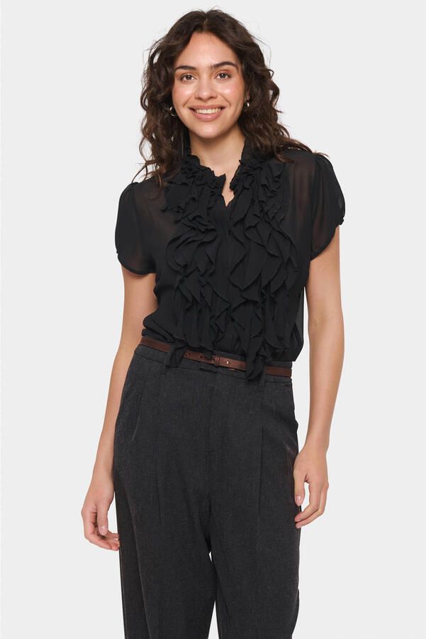 Saint Tropez getailleerde blousetop met ruches zwart