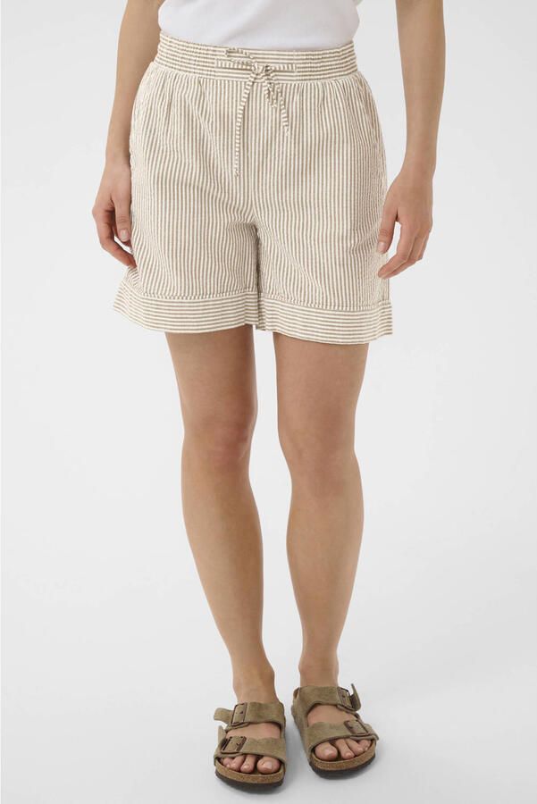 Saint Tropez high waist regular fit casual gestreepte short beige