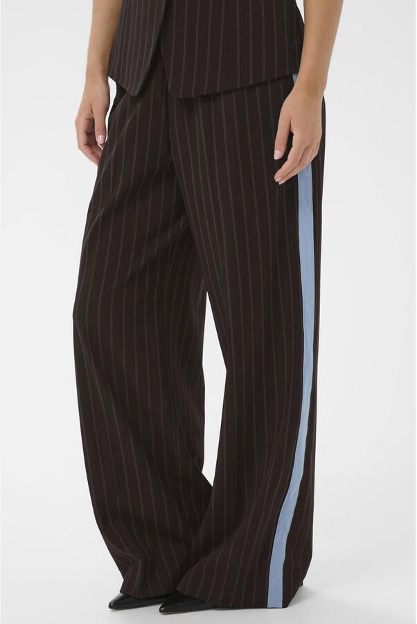 Saint Tropez high waist casual broek met krijtstreep donkerbruin