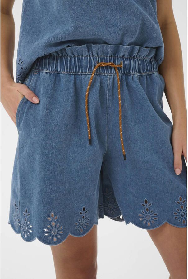 Saint Tropez regular high waist short broderie medium blue denim