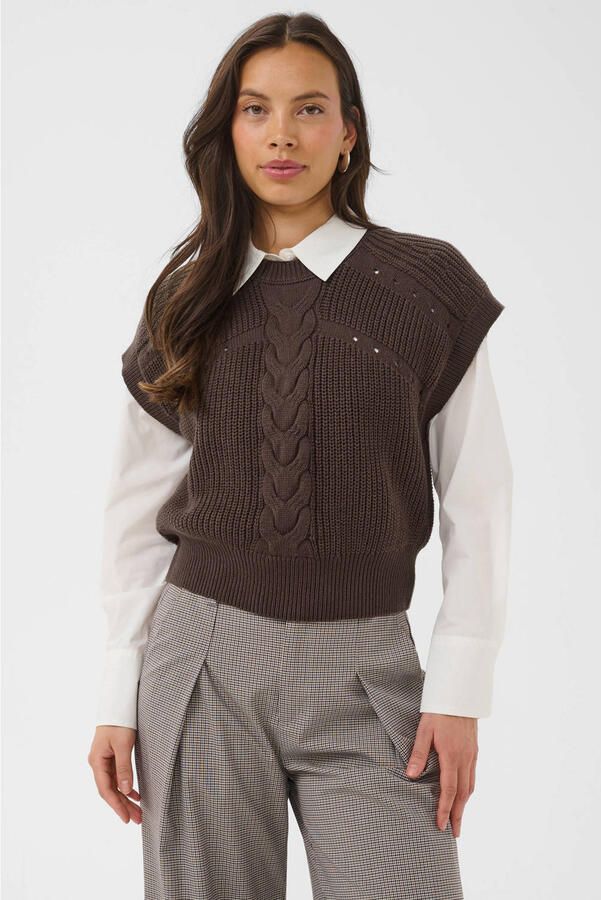 Saint Tropez spencer met kabels donkerbruin