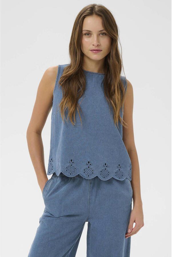 Saint Tropez top broderie medium blue denim
