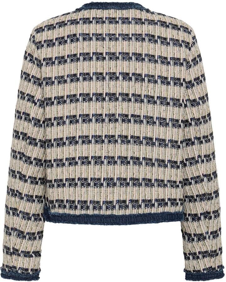 Saint Tropez tweed gestreept jasje met ruches zand blauw - Foto 2