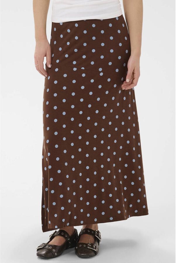 Saint Tropez viscose midi rok met stippen bruin