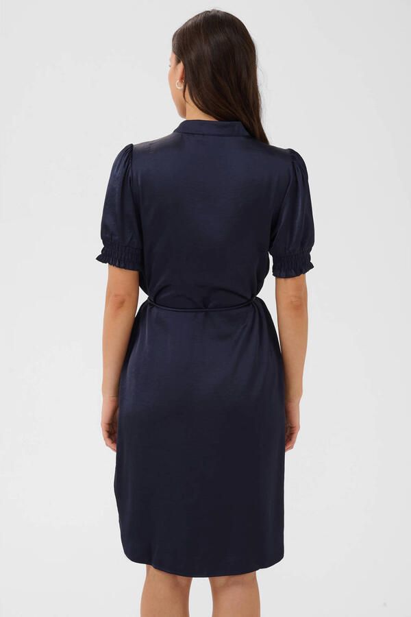Saint Tropez viscose mini jurk met ceintuur marineblauw - Foto 3