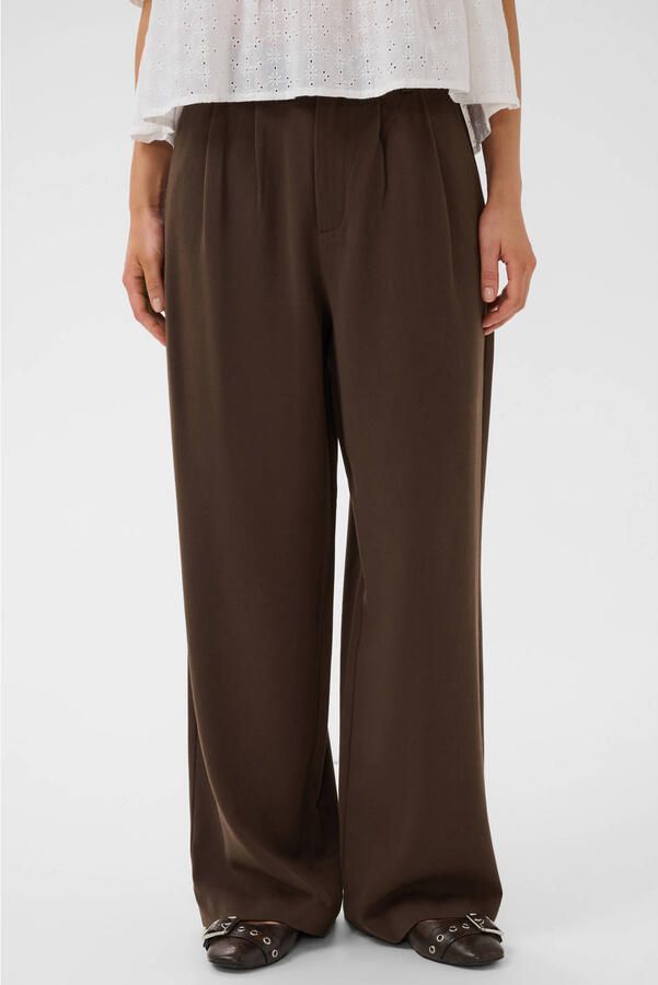 Saint Tropez wide leg pantalon met plooien donkerbruin - Foto 1