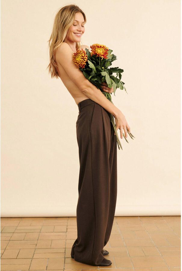 Saint Tropez wide leg pantalon met plooien donkerbruin - Foto 2